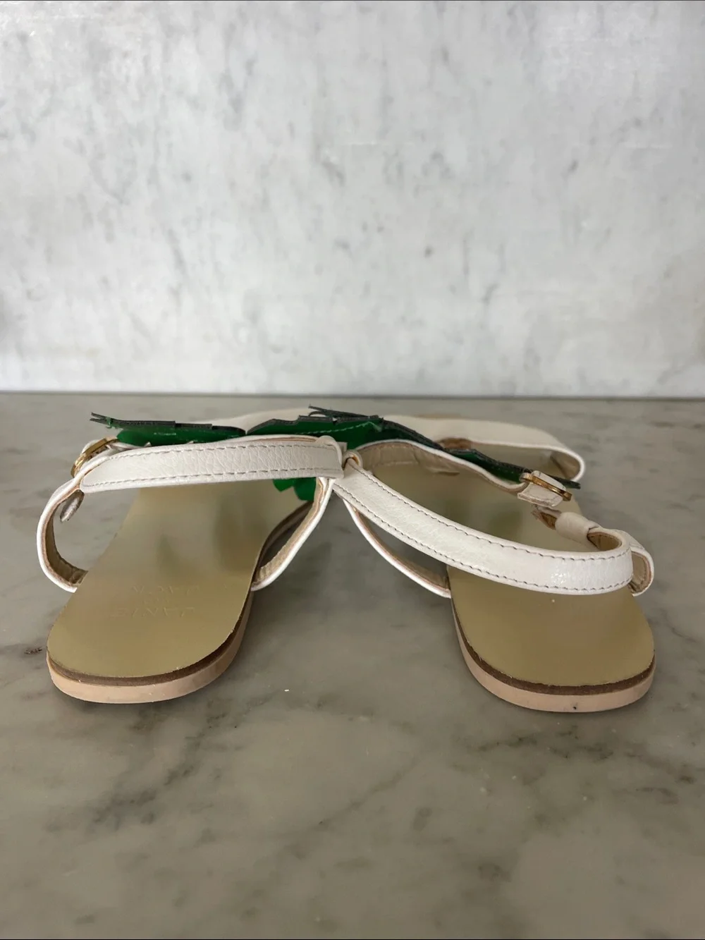 JANIE AND JACK Palm Tree Sandal White Sandals with Green Palm Appliqués Girl 1
